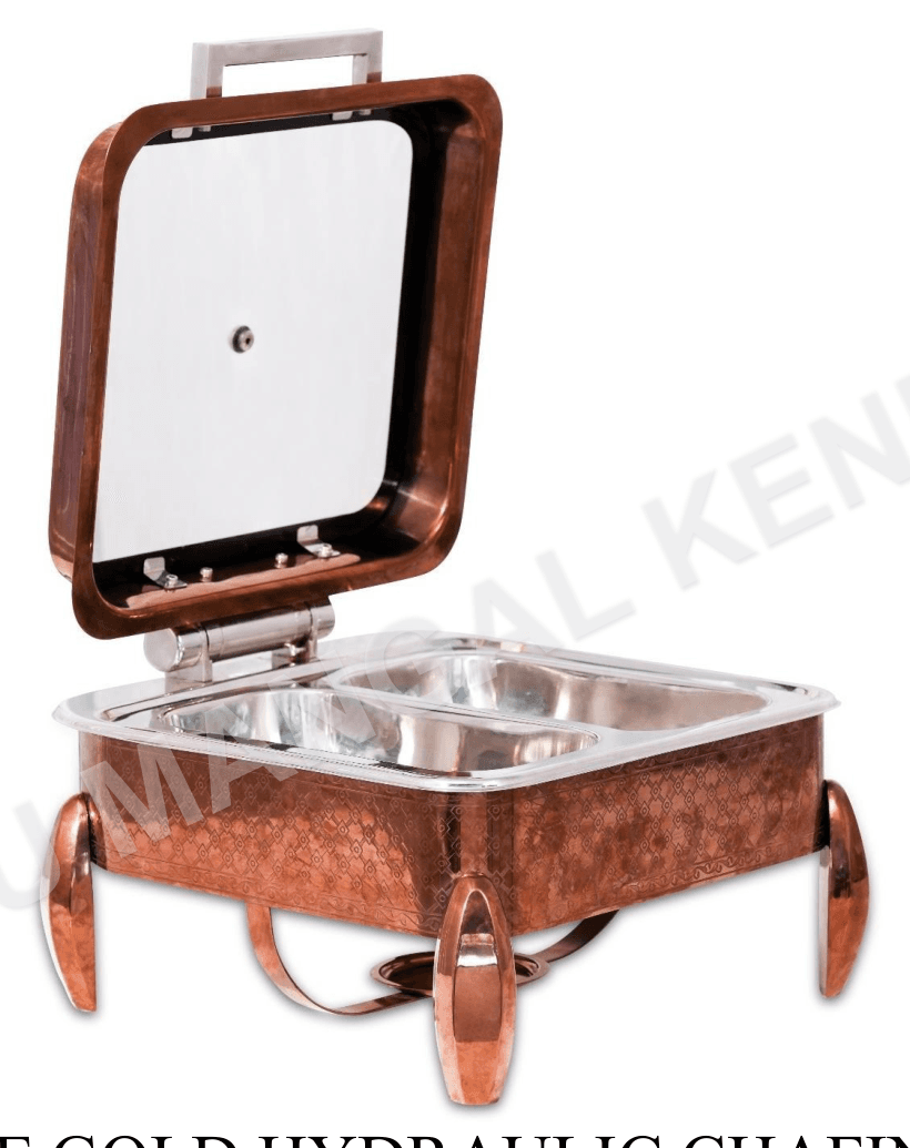 ROSE GOLD Hydraulic Chafing DISH WITH Single & Double Partition (RSC72) — Vasu Mangal Kendra